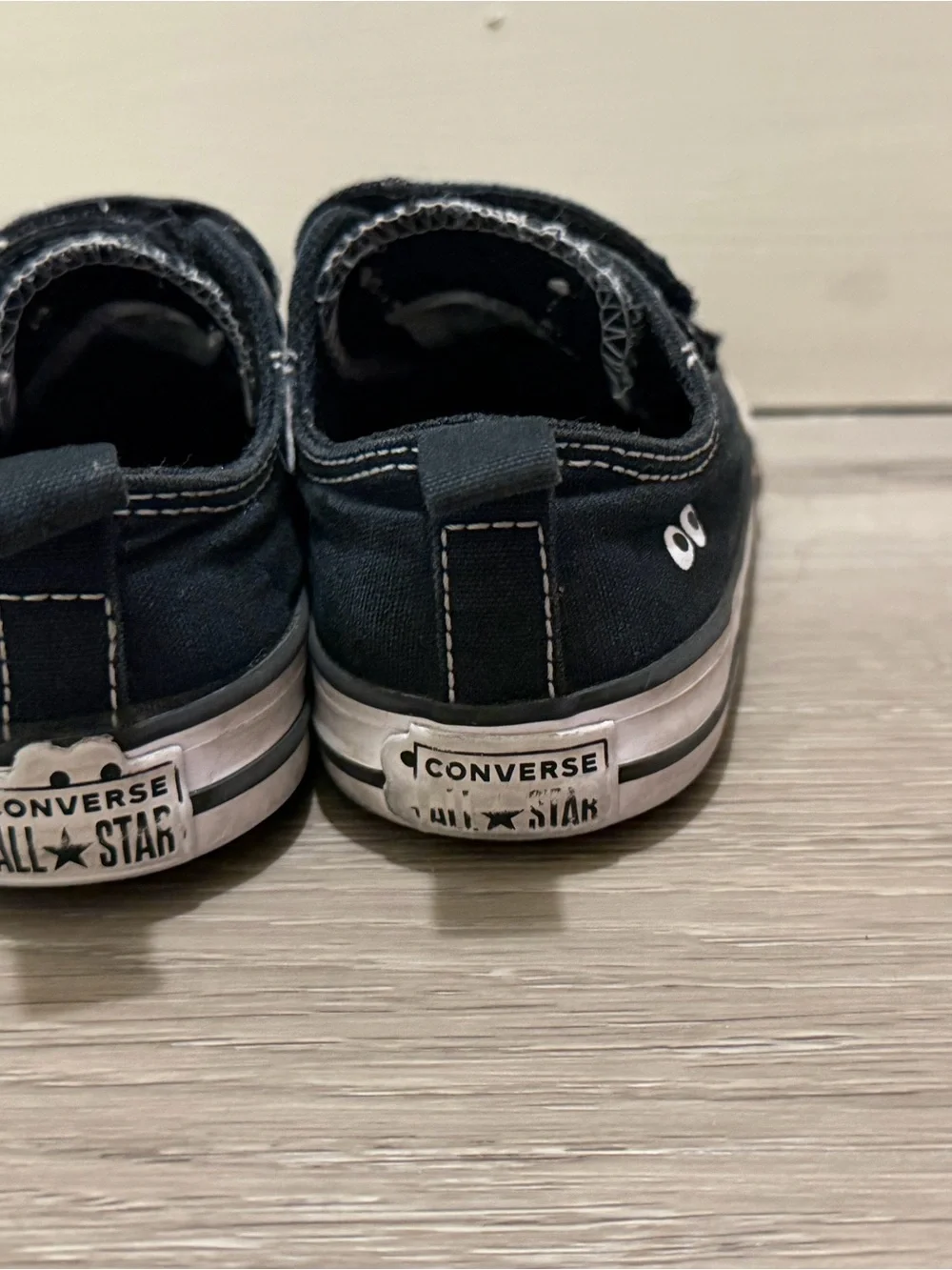 Converse Kids Black Canvas Velcro Sneakers with White Toe Cap